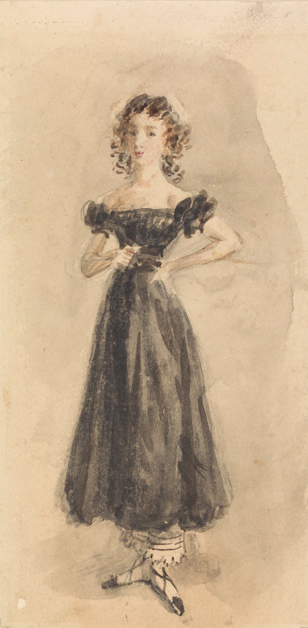 Studie av en ung jente, med ringlets, i en svart aftenkjole av William Henry Hunt