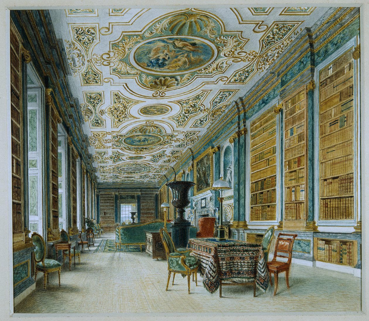 The Old Ballroom, nå Library, Chatsworth (akvarell på papir) av William Henry Hunt