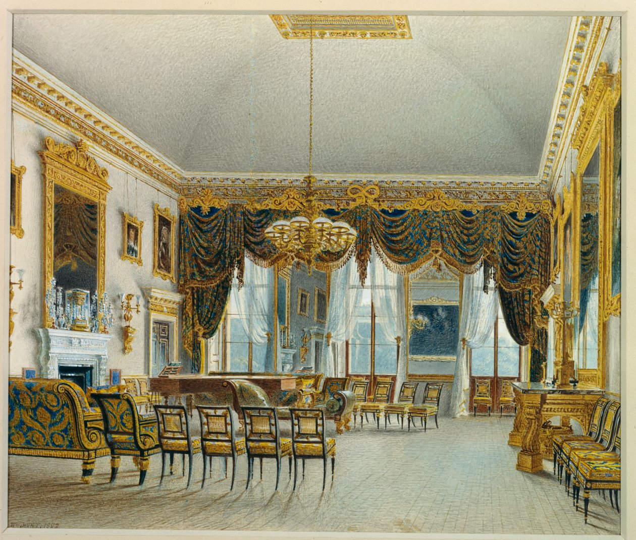 The Saloon, Devonshire House (akvarell på papir) av William Henry Hunt