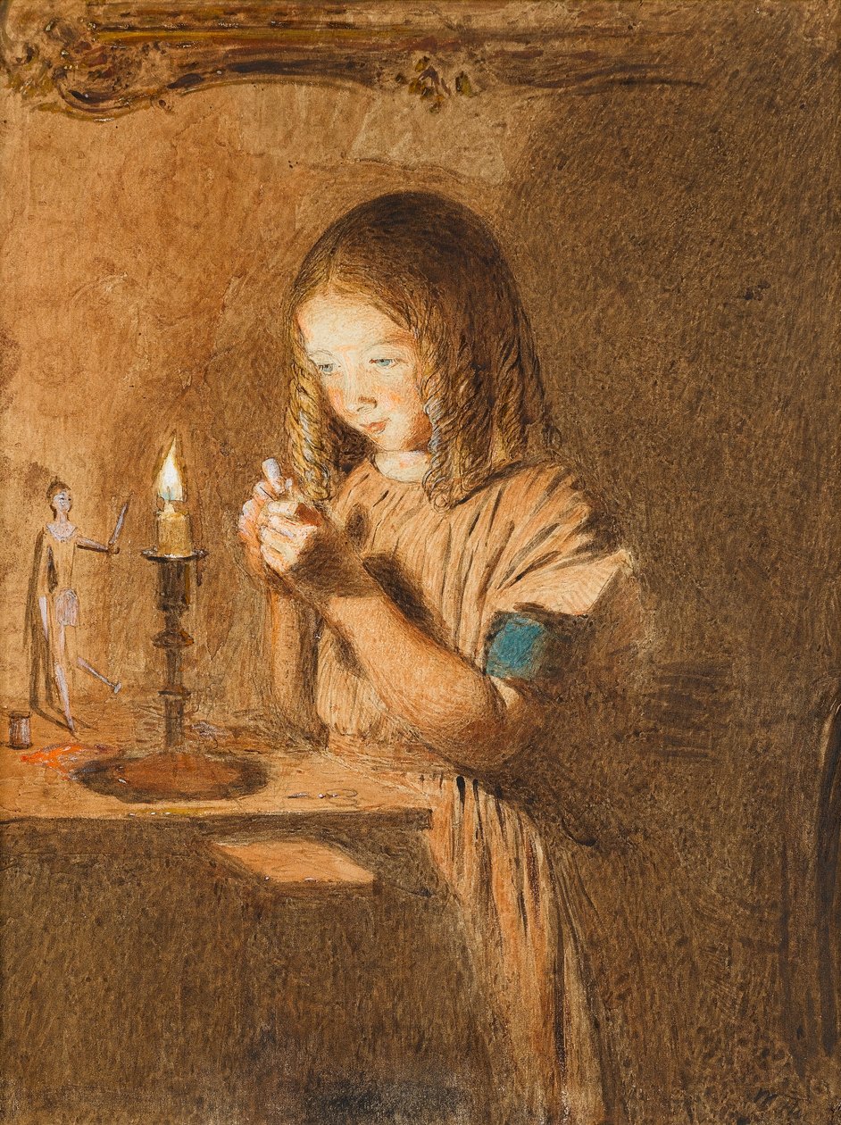Threading a Needle: The Young Seamtress, ca. 1845 (wc på papir) av William Henry Hunt