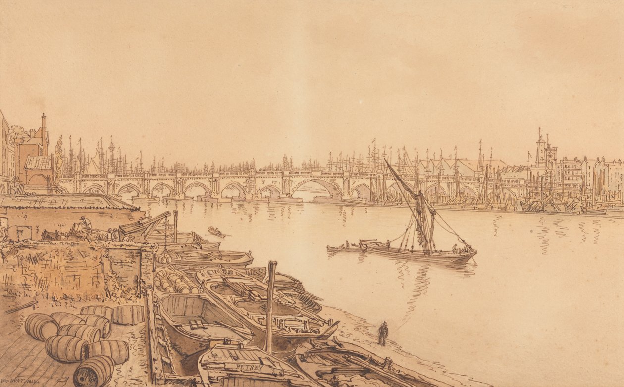 Utsikt over Old London Bridge av William Henry Hunt
