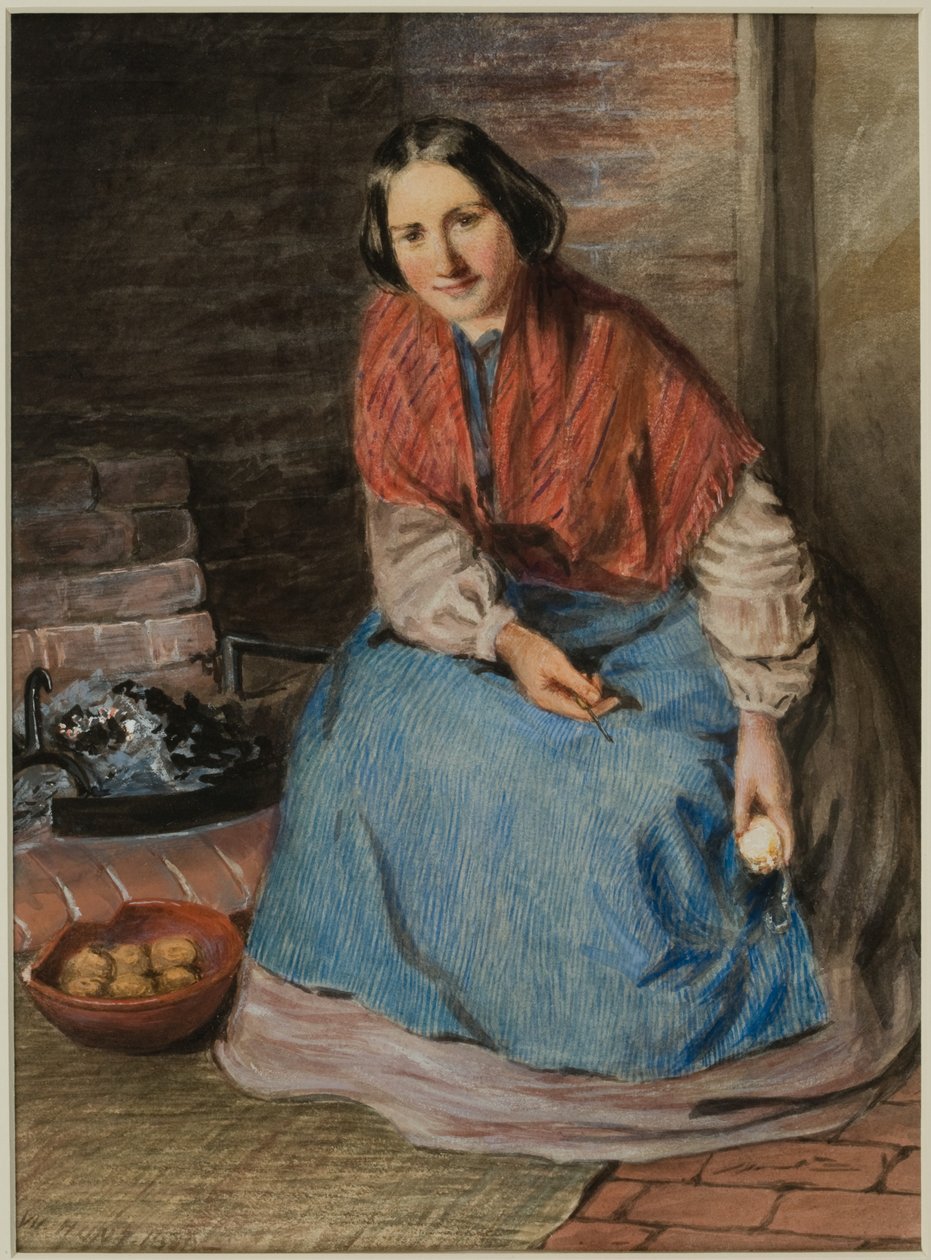 Kvinne som skreller epler (blekk og akvarell på papir) av William Henry Hunt