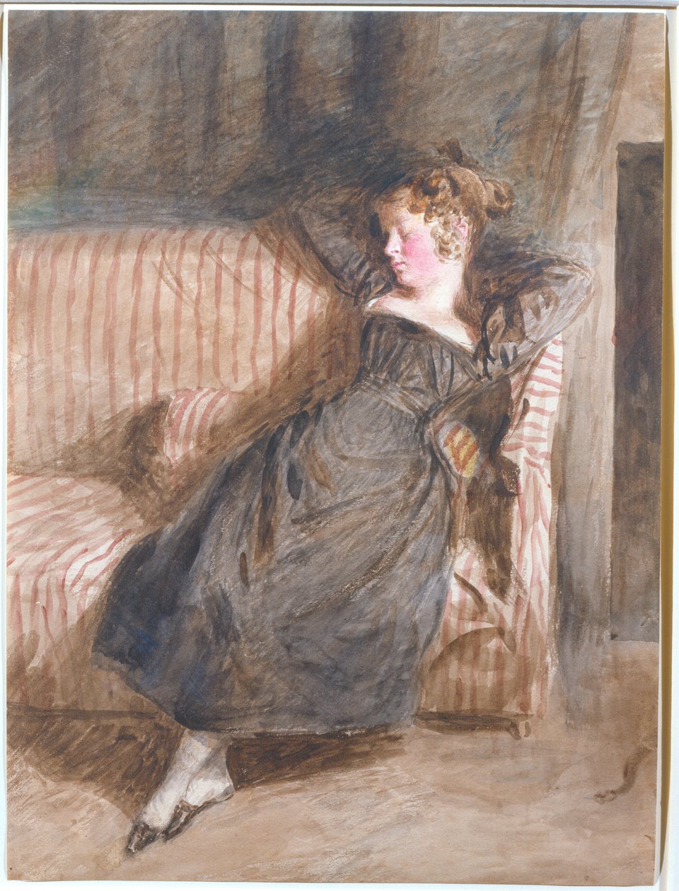 Ung jente sover på en sofa (wc og blyant) av William Henry Hunt