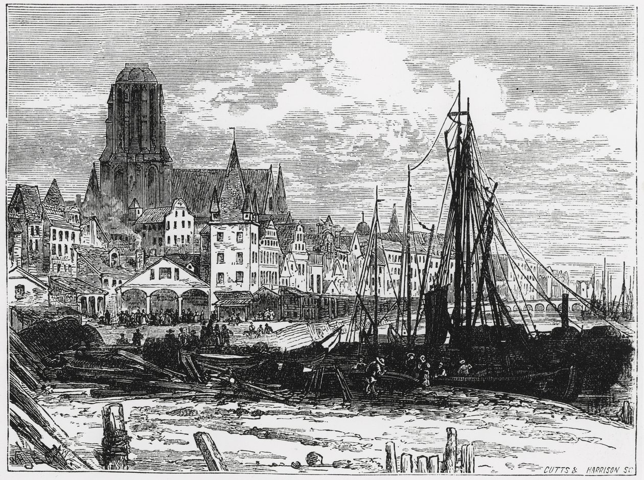 Utsikt over Frankfort-on-the-Main med White Ladies Church i bakgrunnen, gravert av Cutts og Harrison av William Henry James Boot