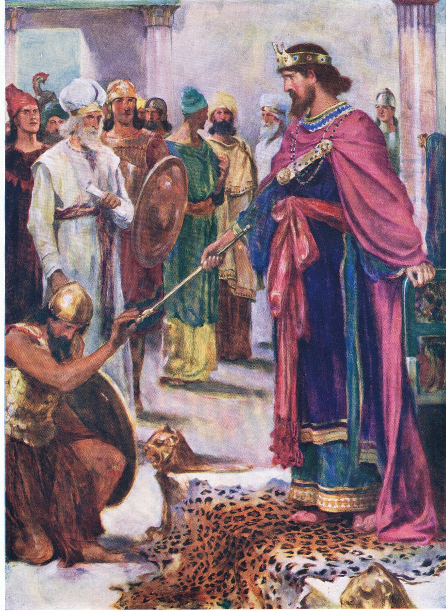 David konge over Israel, fra The Bible Picture Book utgitt av Thomas Nelson, ca.1950 av William Henry Margetson