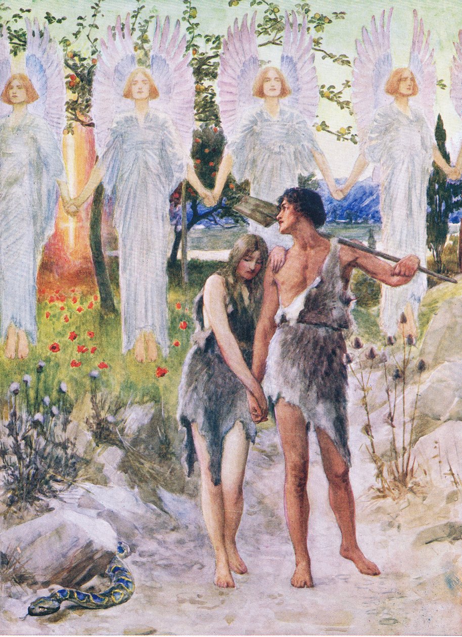 I begynnelsen, fra The Bible Picture Book utgitt av Thomas Nelson, ca. 1950 av William Henry Margetson
