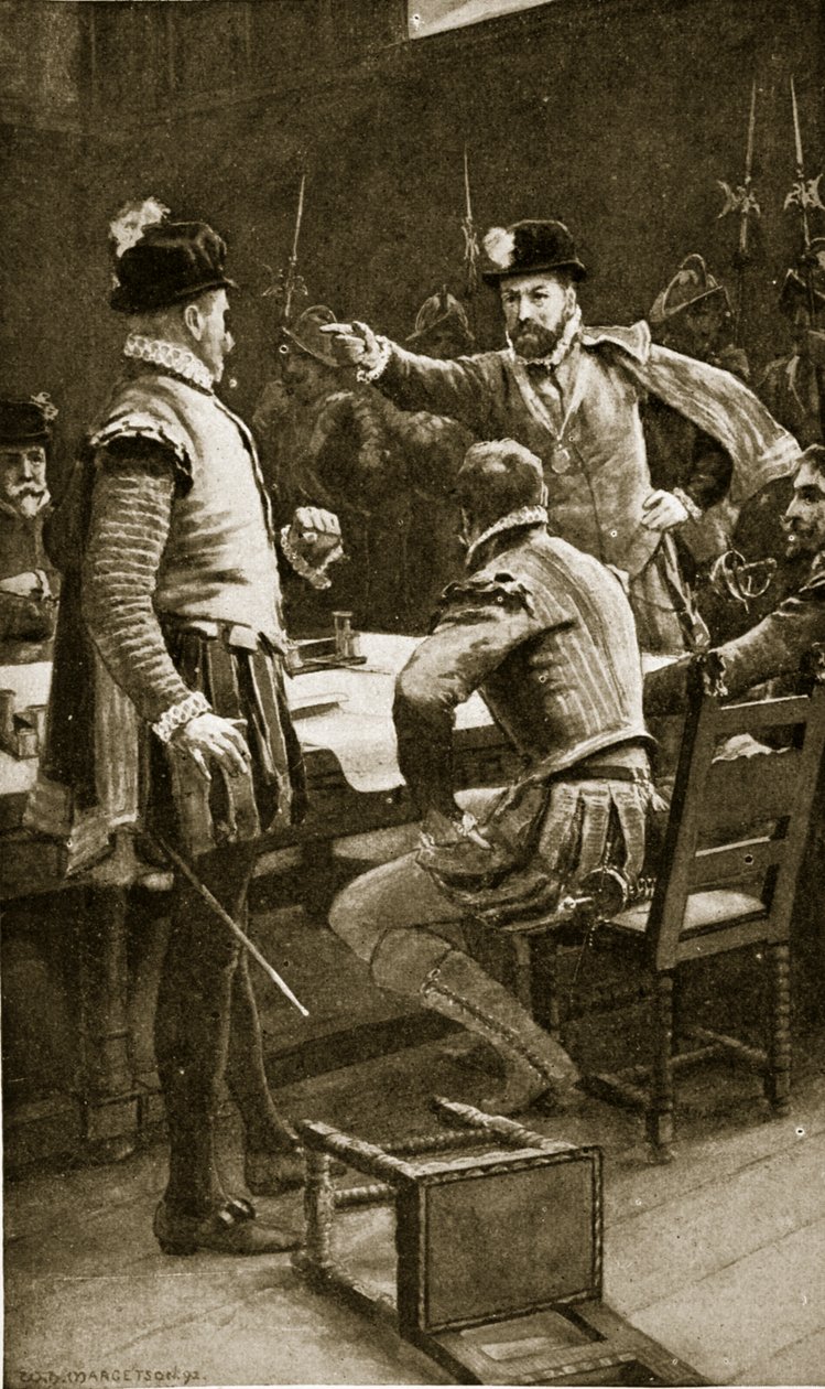 Regent Moray arresterer fiendene sine, 1569, illustrasjon fra 