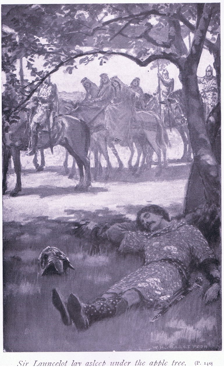 Sir Launcelot lå og sov under epletreet av William Henry Margetson