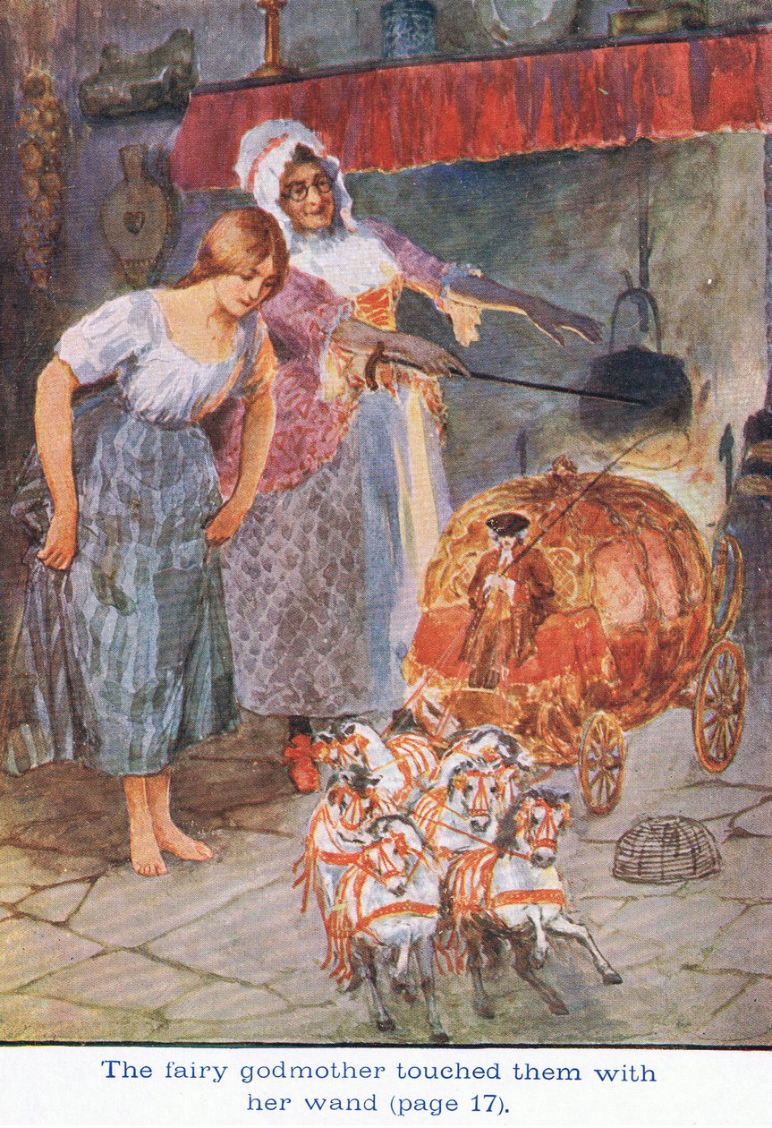 Fe-gudmoren rørte ved dem med tryllestaven sin, Askepott, 1925 av William Henry Margetson