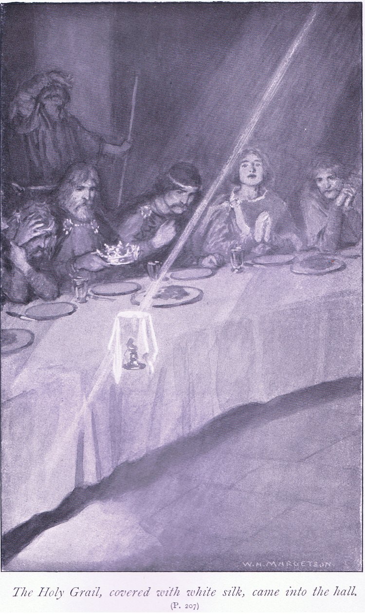 Den hellige gral, dekket med hvit silke, kom inn i hallen av William Henry Margetson