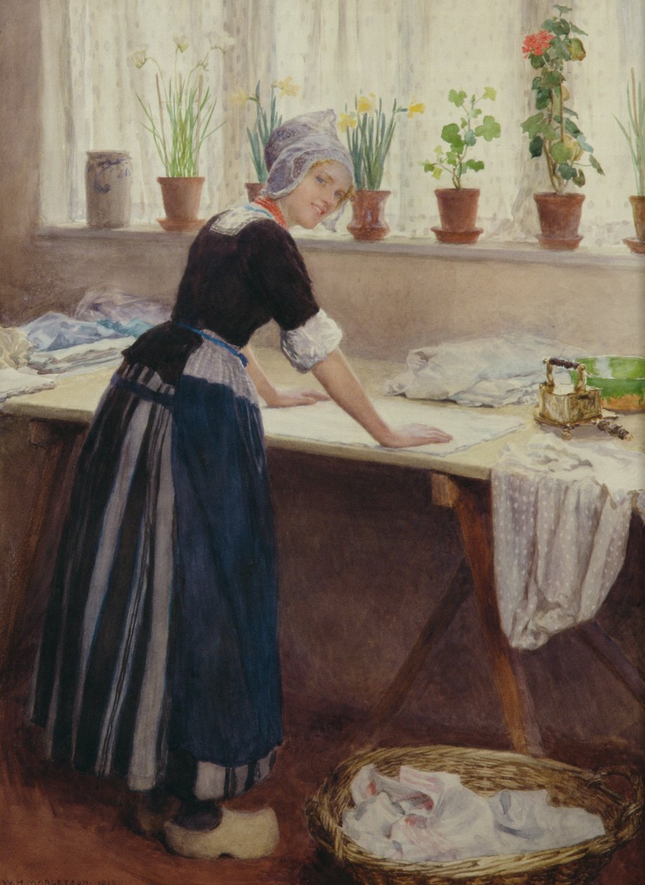 The Laundry Maid, 1915 (wc på papir) av William Henry Margetson