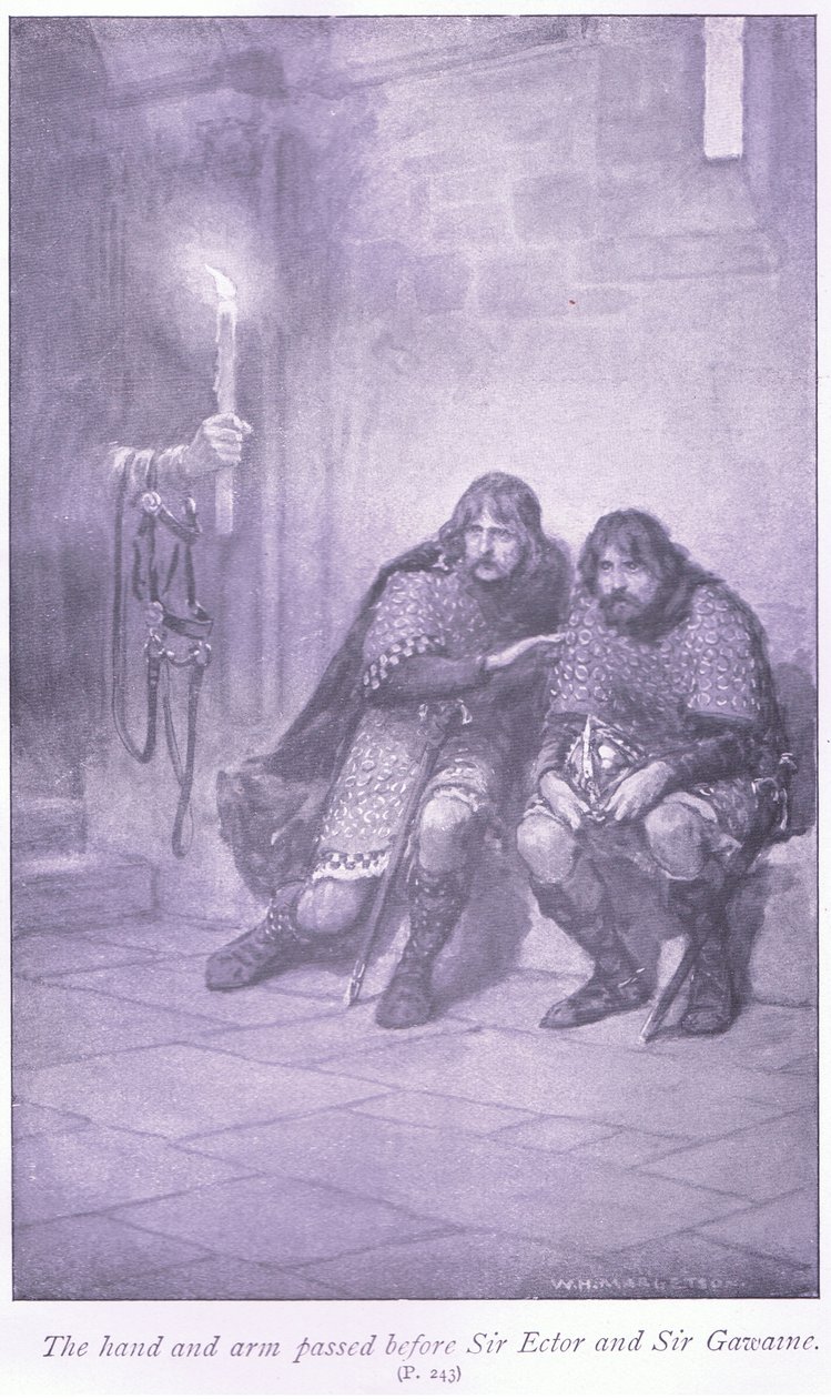 Hånden og armen gikk foran Sir Ectar og Sir Gawaine av William Henry Margetson