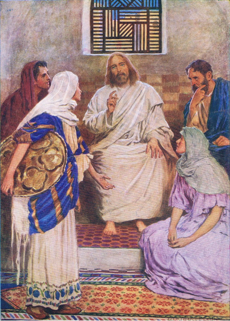 De to søstrene, fra The Bible Picture Book utgitt av Thomas Nelson, ca. 1950 av William Henry Margetson