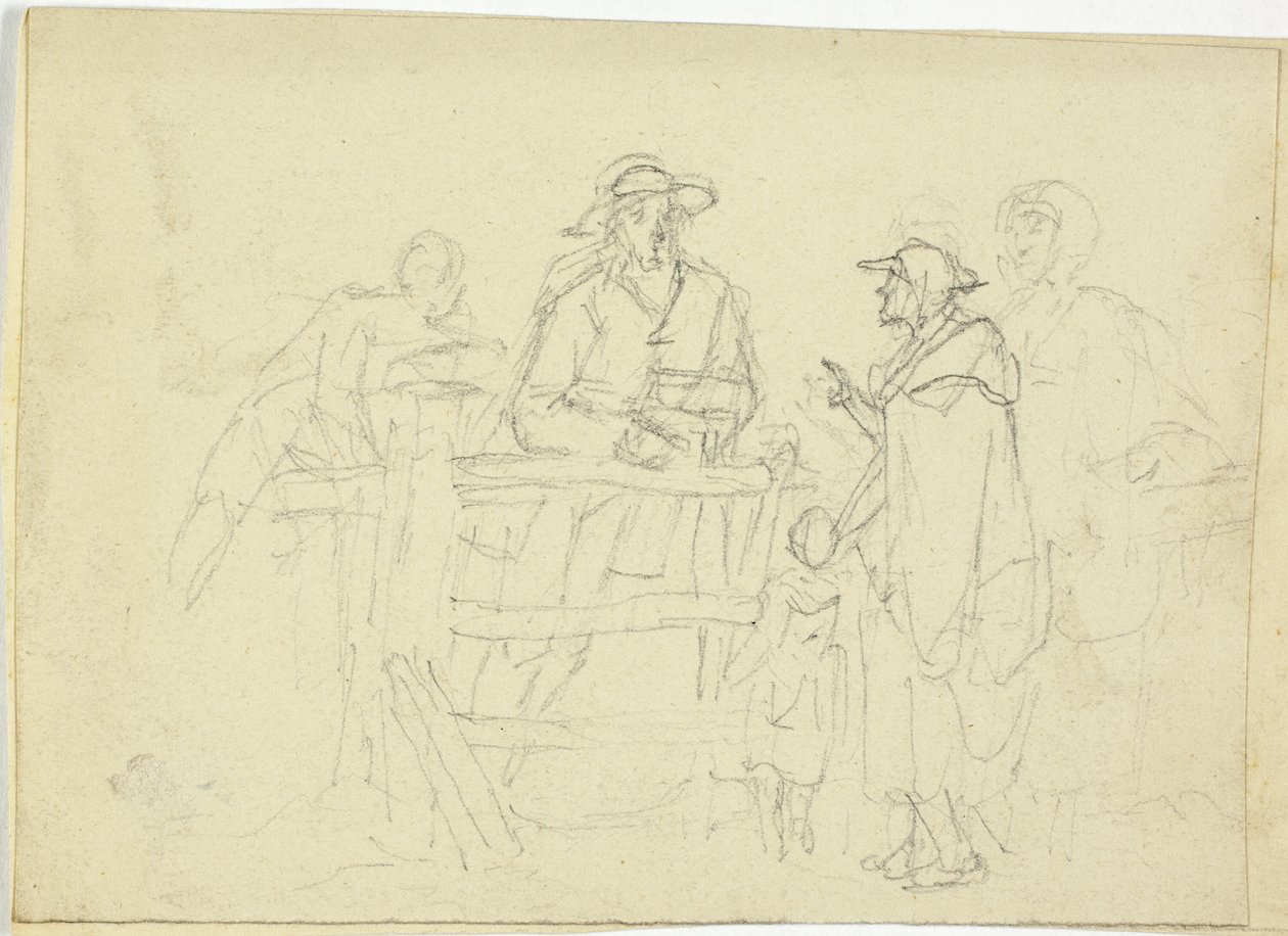 Fire figurer ved et gjerde av William Henry Pyne