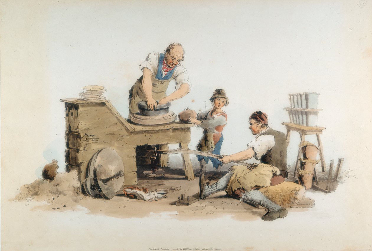 Å lage blomsterpotter, 1808 av William Henry Pyne