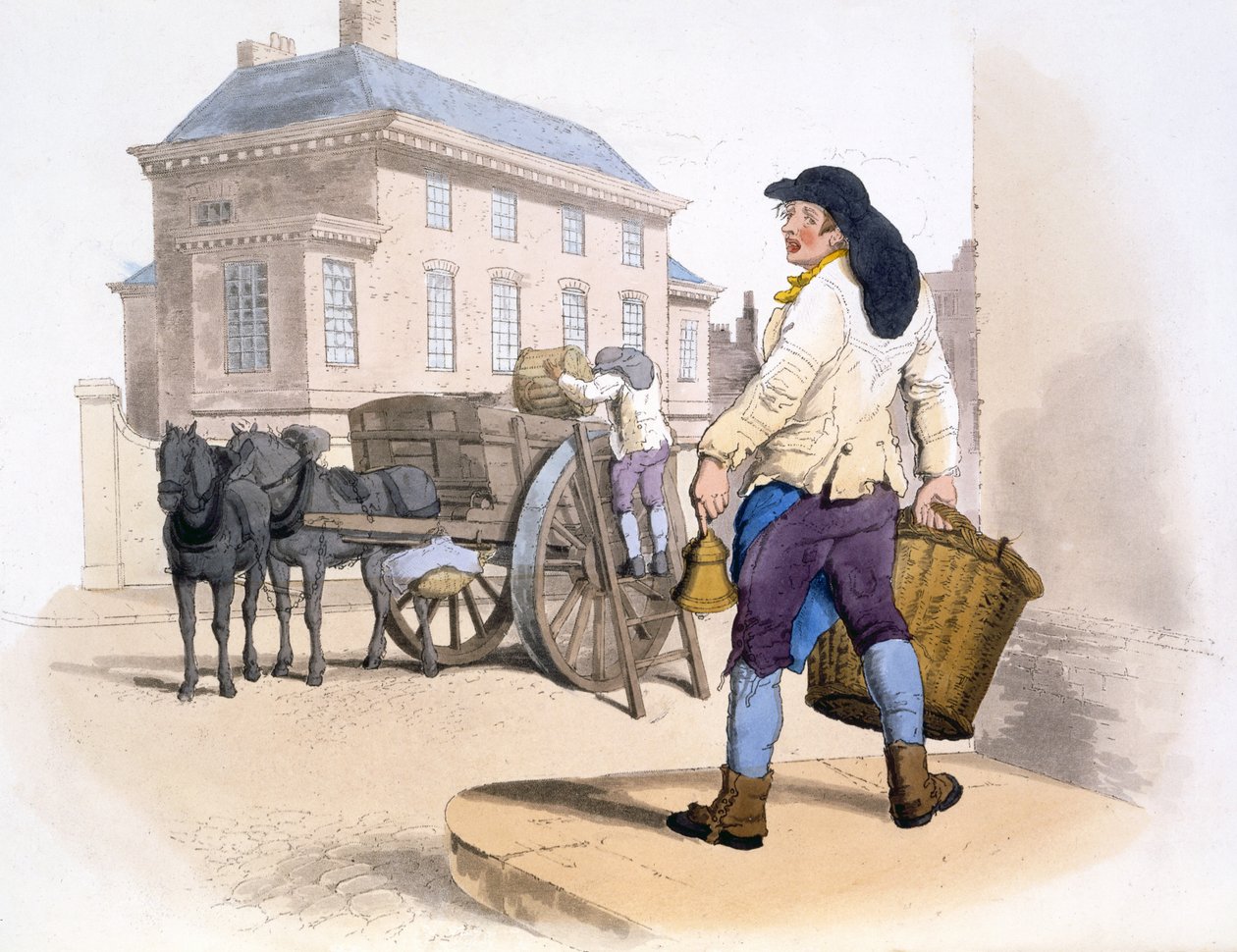 Rubbish Collectors, fra The Costumes of Great Britain, pub. Av Henry Miller, 1805 (håndfarget trykk) av William Henry Pyne