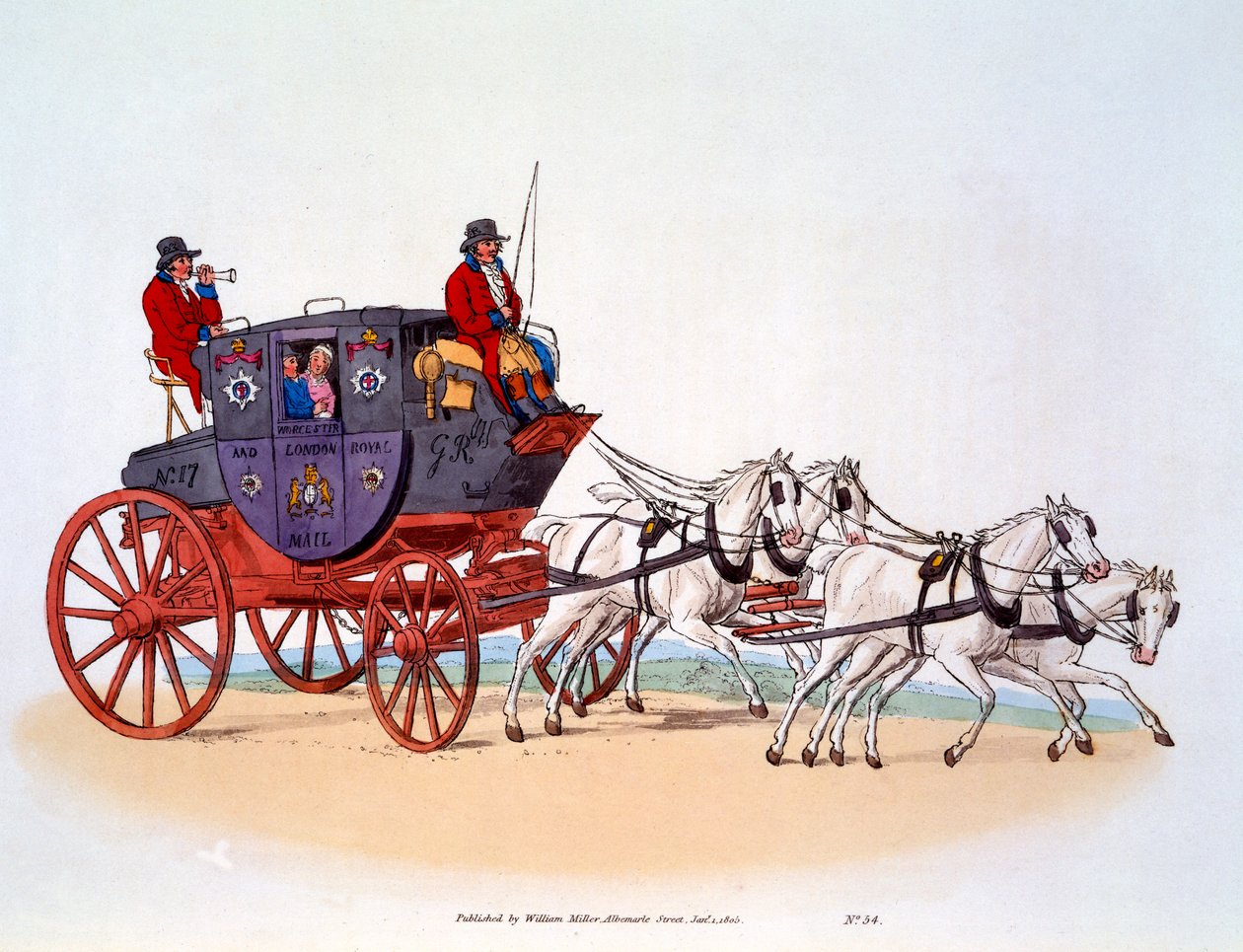 Stagecoach, The Worcester og London Royal Mail, 1808 av William Henry Pyne