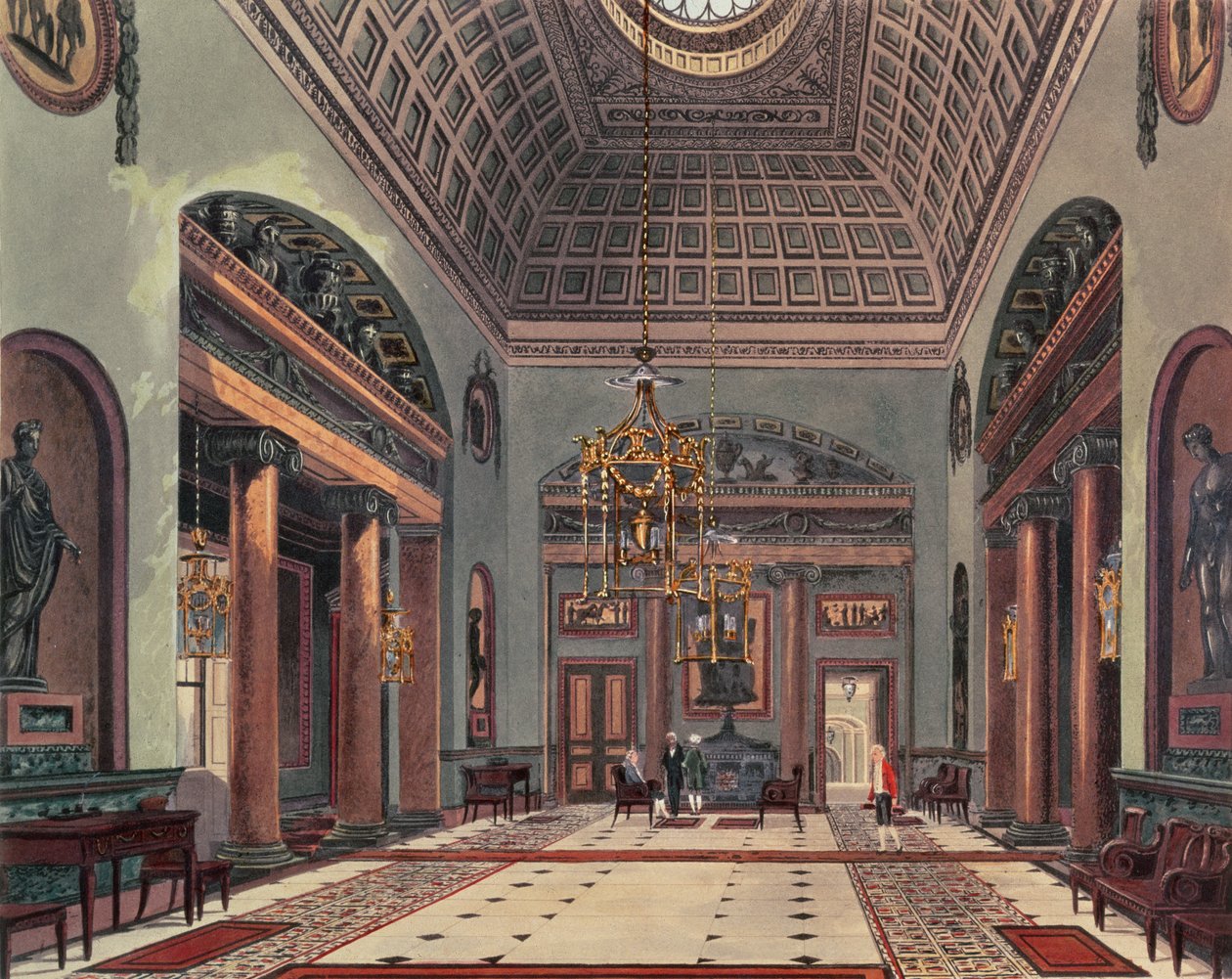 The Hall of Entrance, Carlton House fra Pynes Royal Residences, 1818 av William Henry Pyne