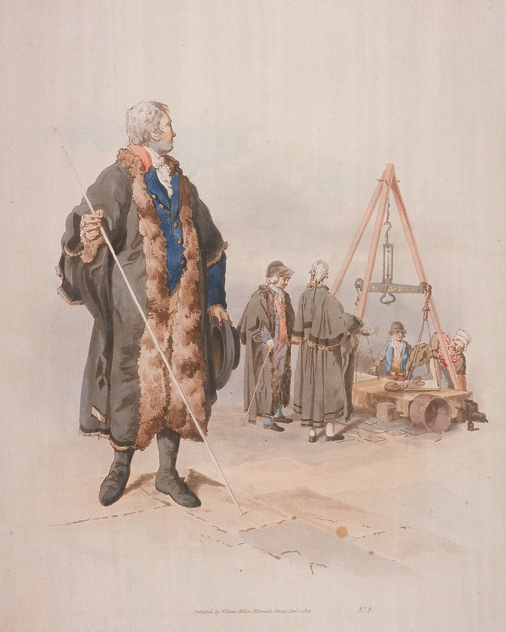 Ward Beadle i borgerdrakt, med en stav, ved en Wardmote-undersøkelse, 1805 av William Henry Pyne