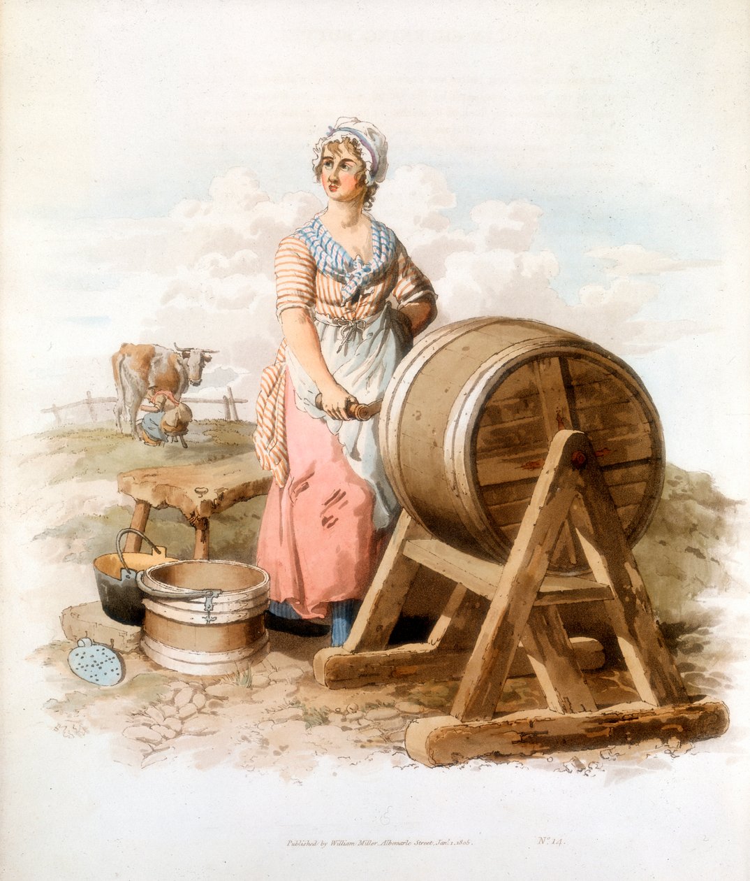Kvinner som lager smør, 1808 av William Henry Pyne