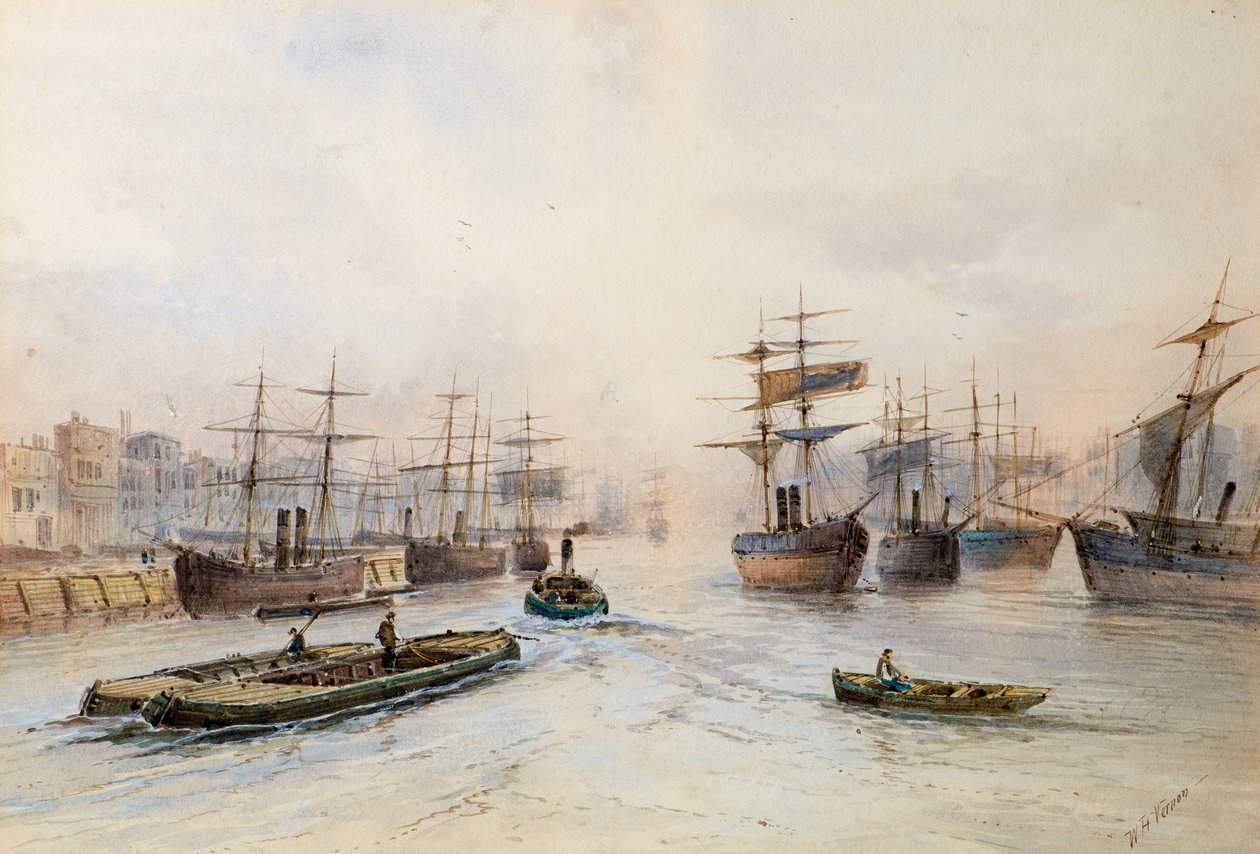 Frakt på Themsen (akvarell) av William Henry Vernon
