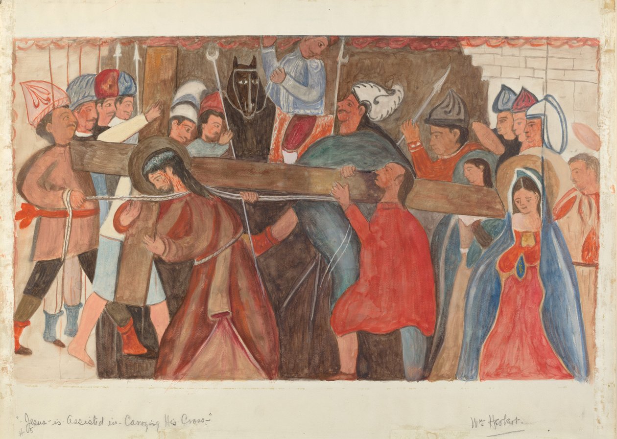 Korsstasjon nr. 5: Jesus får hjelp til å bære sitt kors, ca. 1936. av William Herbert