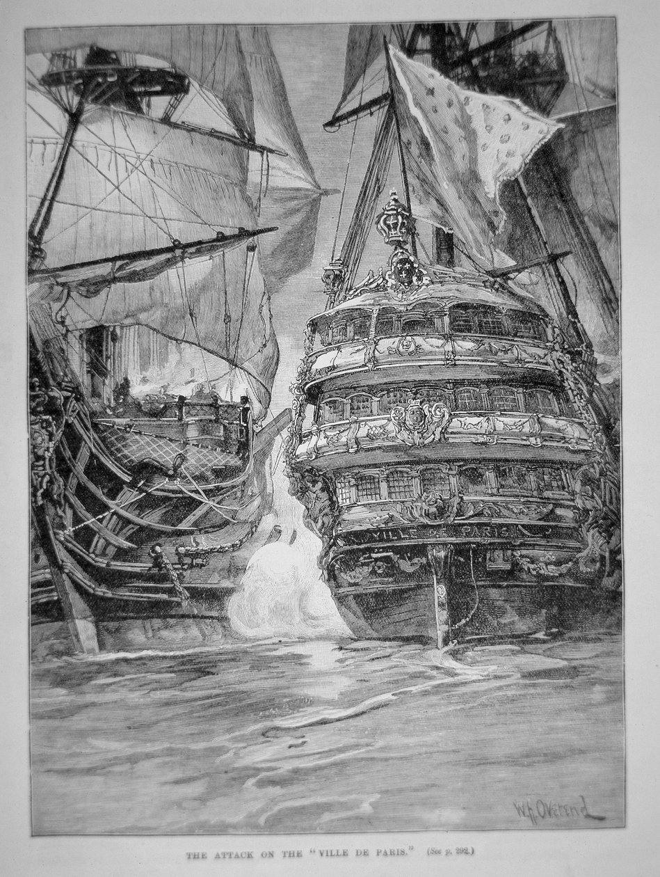 Angrep på 'Ville de Paris' (litho) av William Heysham (after) Overend