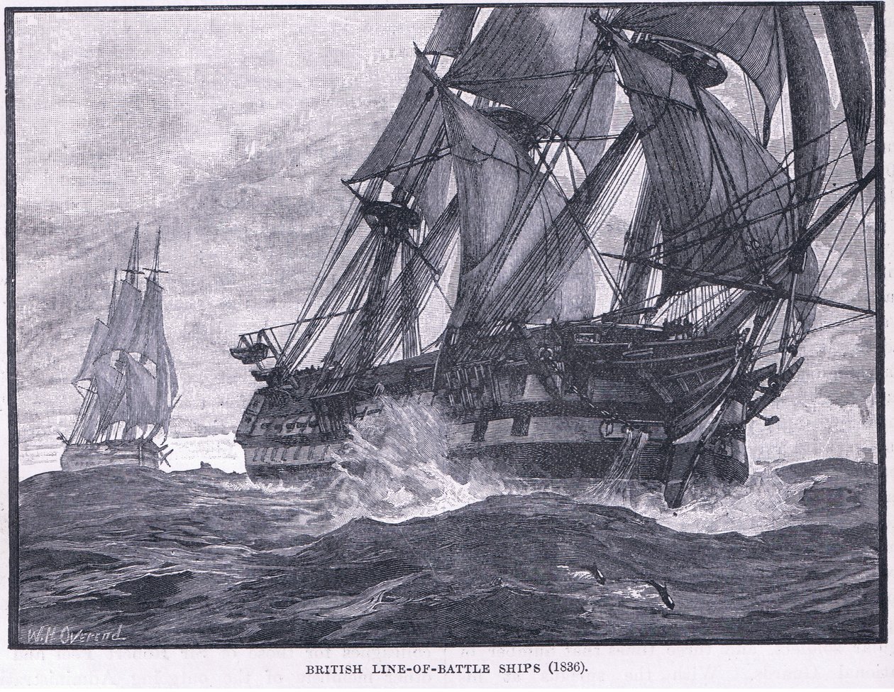 Britisk linje av kampskip AD 1836 av William Heysham Overend
