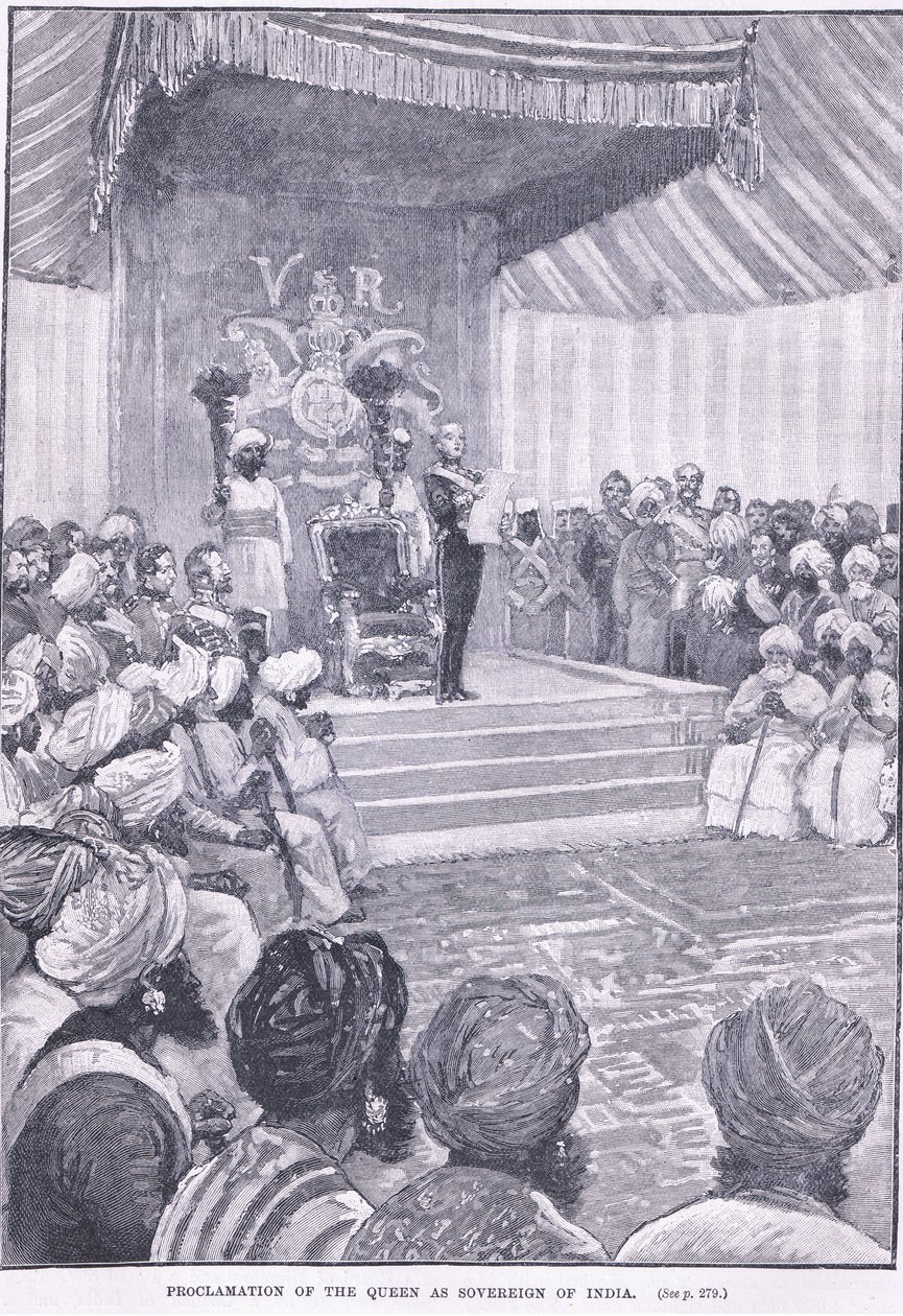 Proklamasjon av dronningen som suveren over India 1858 e.Kr av William Heysham Overend