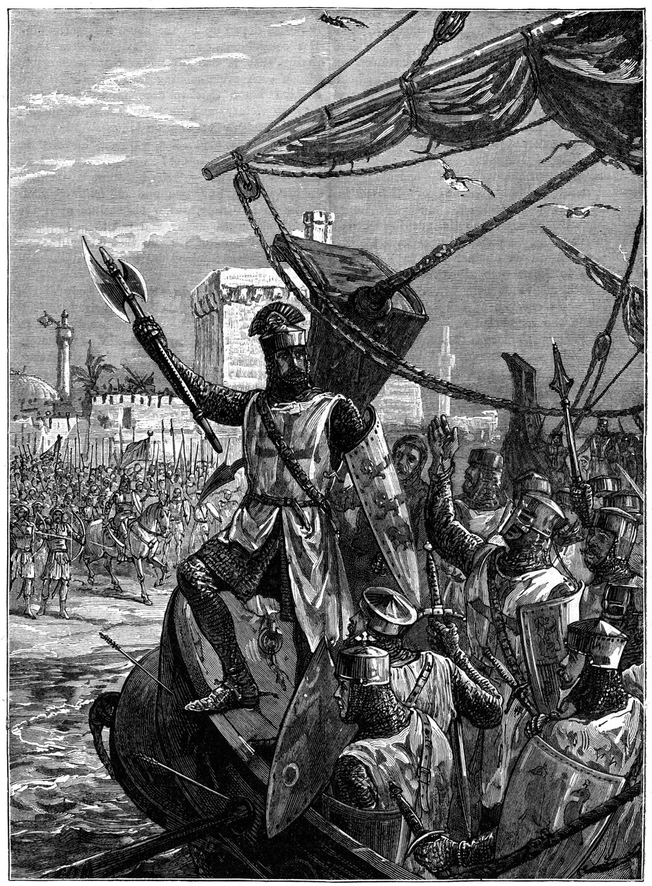 Richard I, Coeur de Lion lander ved Jaffa Joppa, september 1191, c1880. av William Heysham Overend