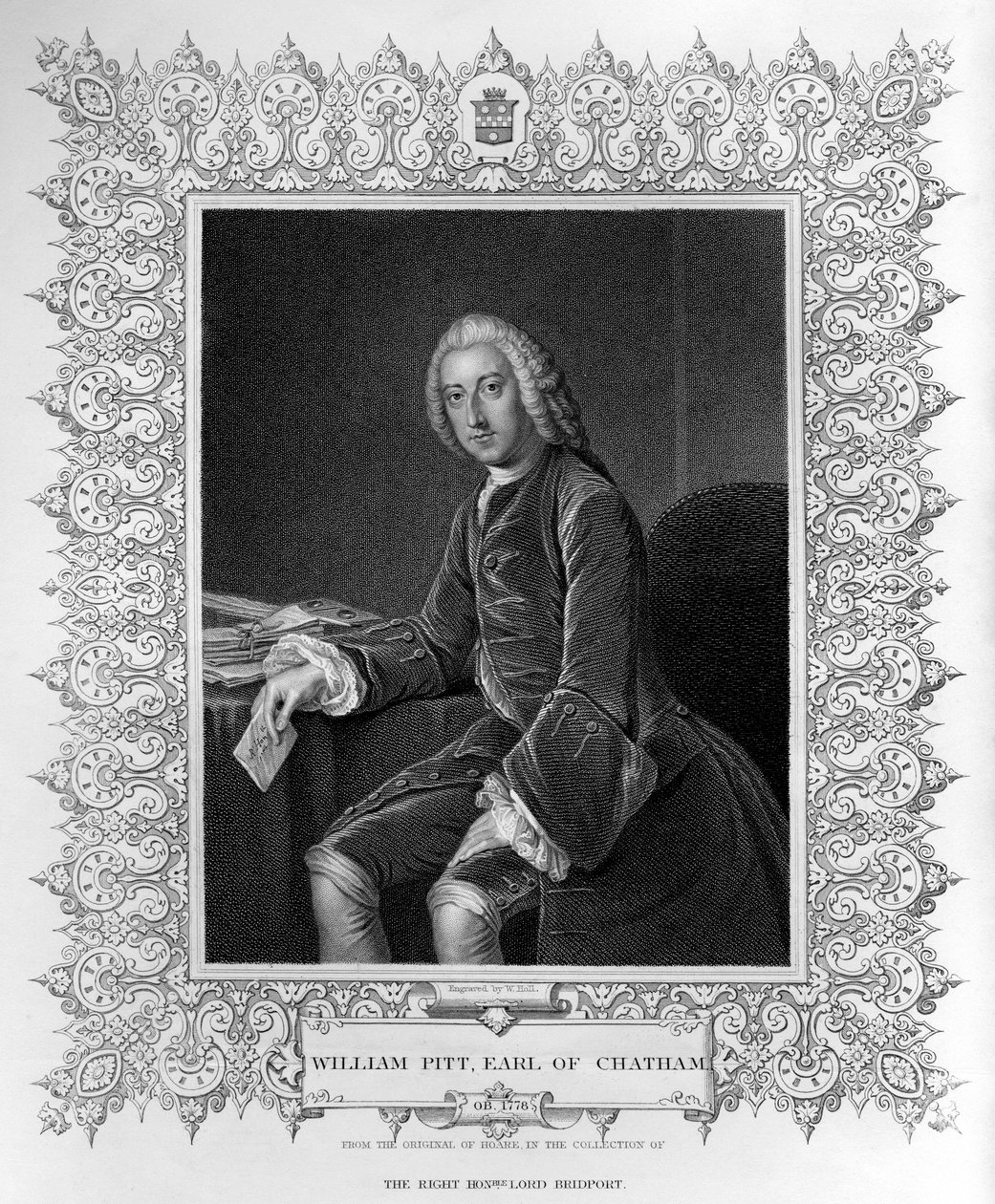 Portrett av William Pitt, 1. jarl av Chatham, gravert av William Holl den yngre (1807-71) av William Hoare