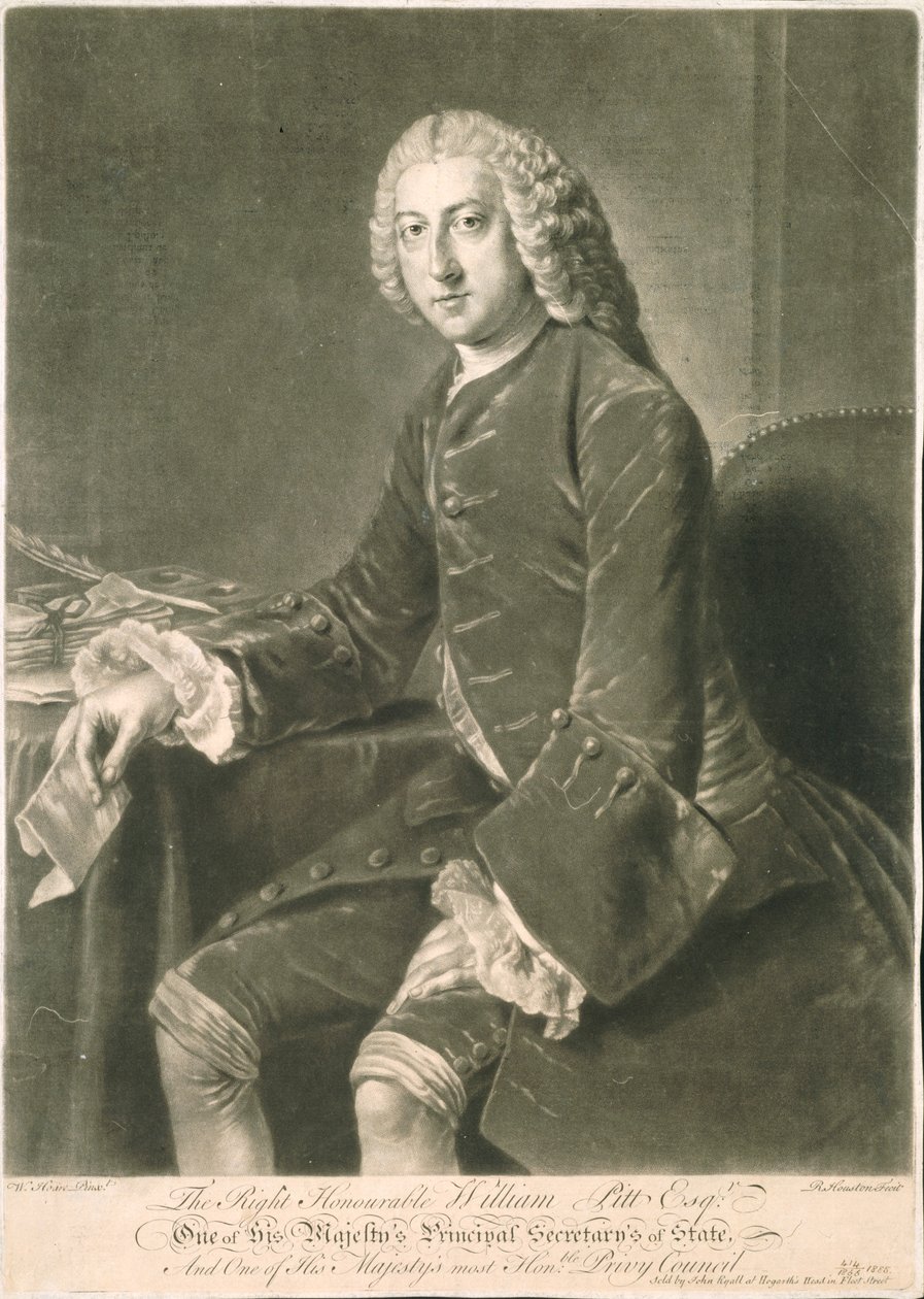 William Pitt, statssekretær, gravert av Richard Houston (1721-75) av William Hoare