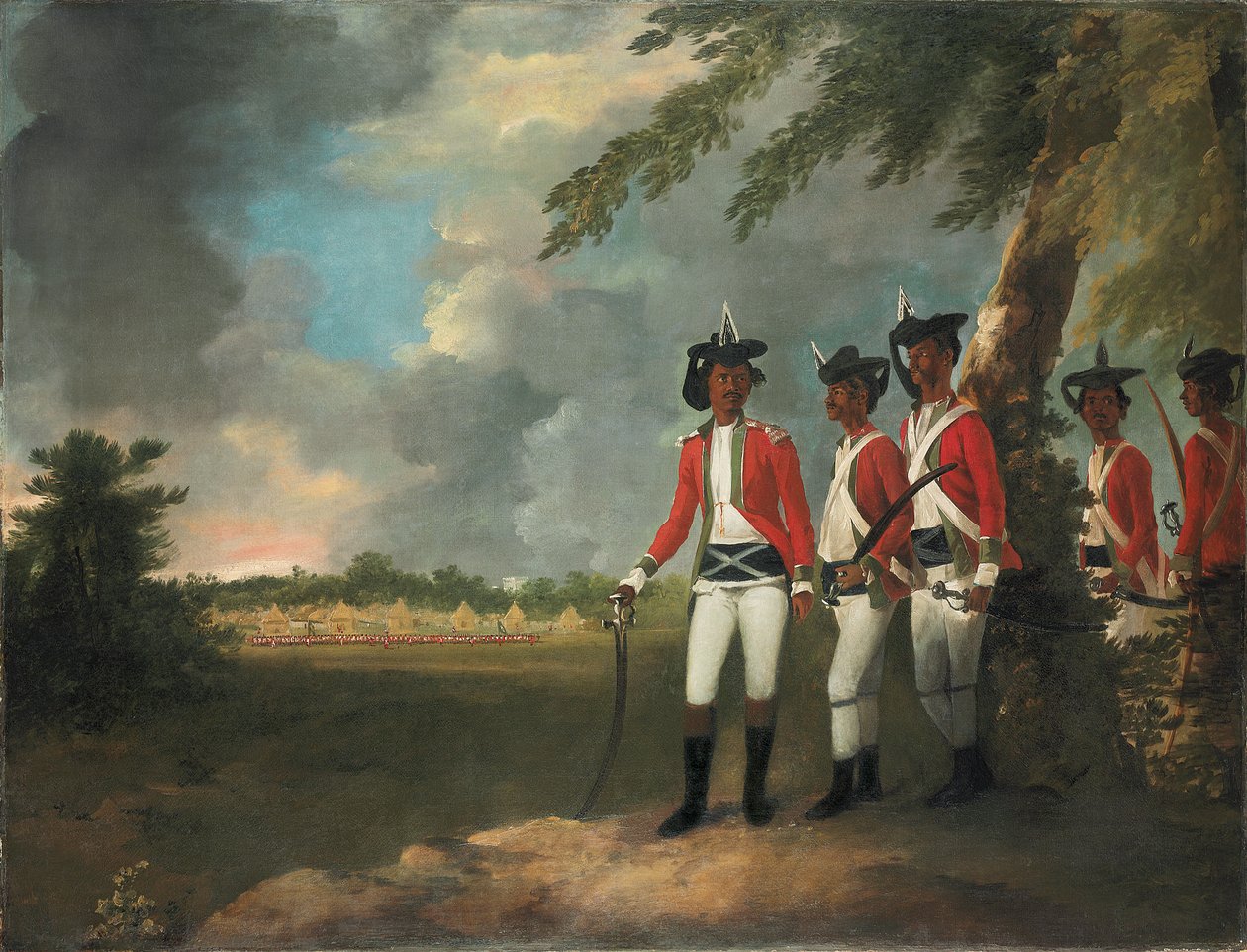 En leir på tusen menn dannet av Augustus Cleveland tre mil fra Bhagalpur, med herskapshuset hans i det fjerne av William Hodges