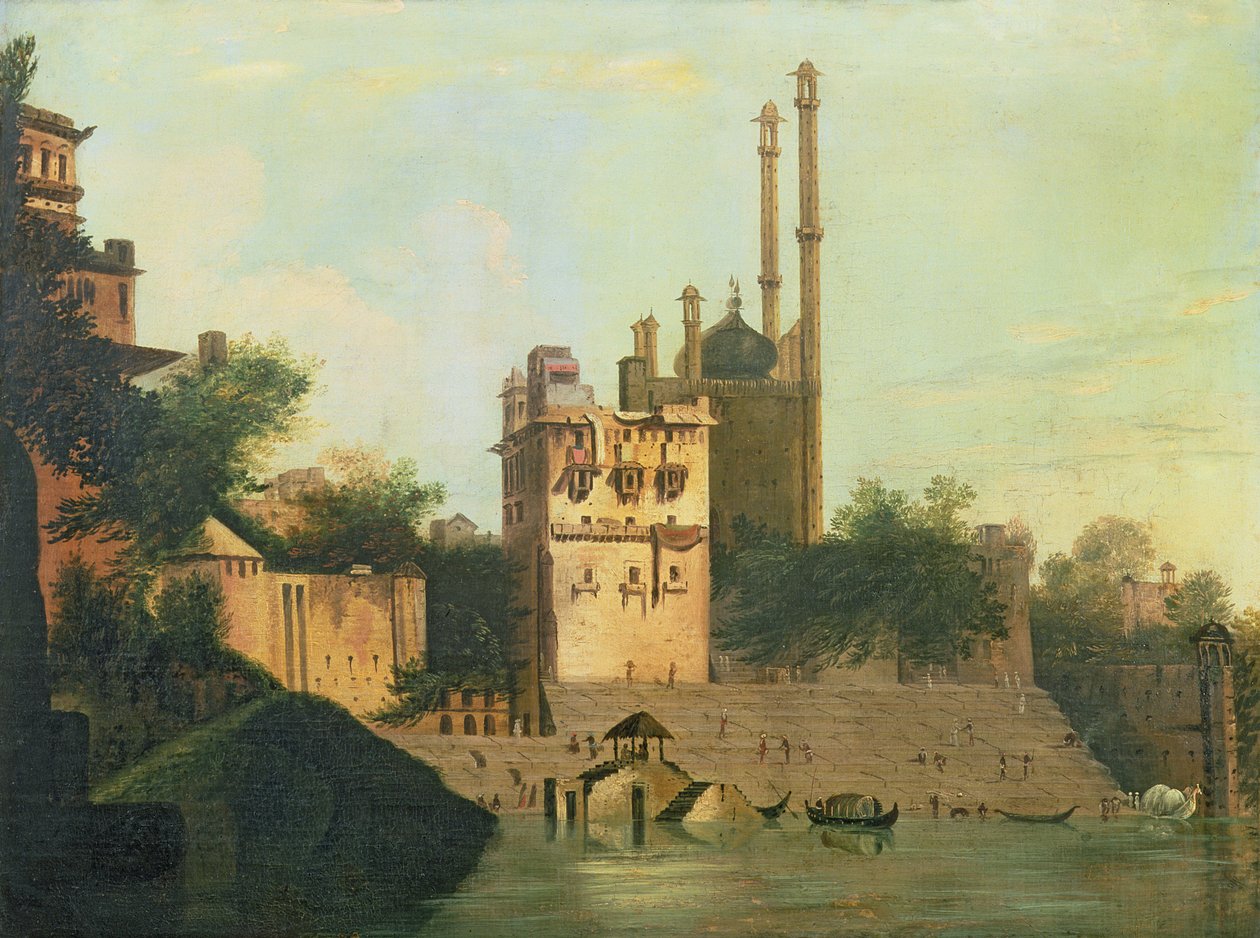 Foster 94 (88) Aurangzebs moske ved elven Ganges, Palace of Raja Abal, Benares av William Hodges