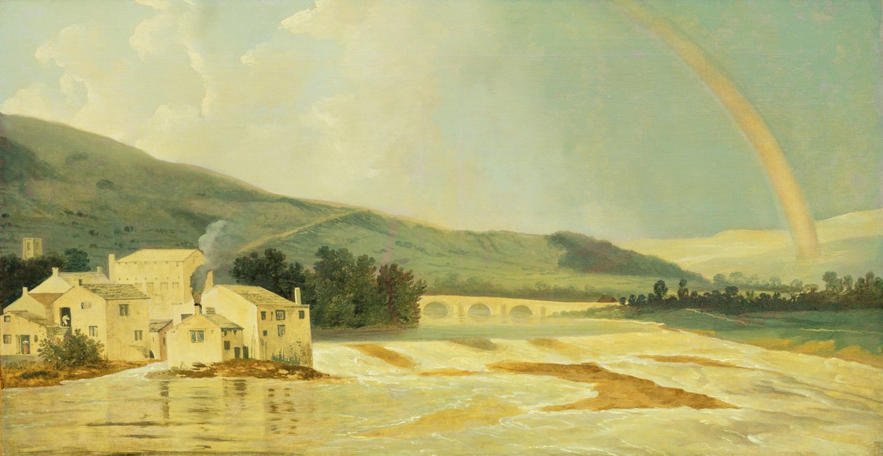 Otley Bridge on the River Wharfe (olje på lerret) av William Hodges