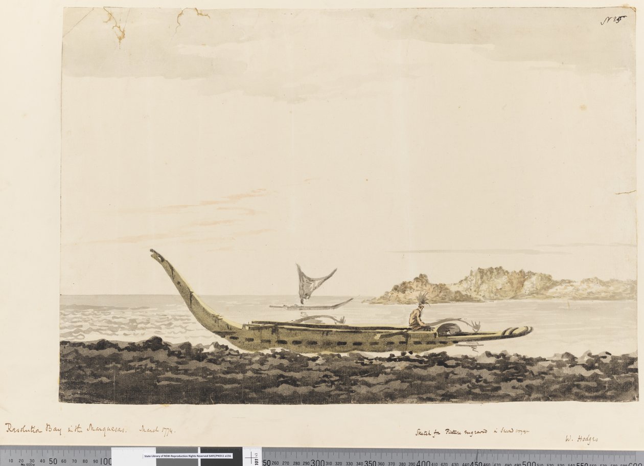 Side 25 Resolution Bay i Marquesas. 1774 av William Hodges