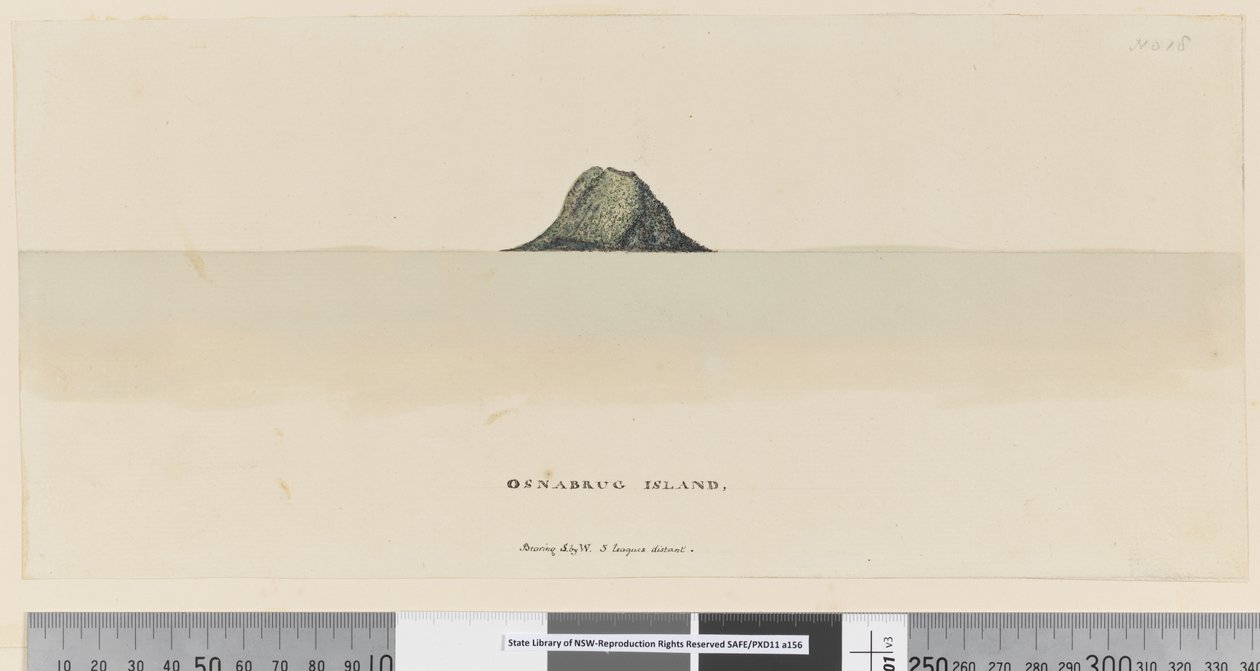 Side 25a/b Osnabrug Island med S ved W 5 ligaer fjernt av William Hodges