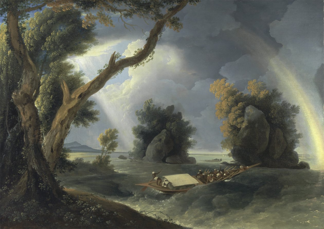 Storm on the Ganges, med Mrs Hastings nær Colgon Rocks, ca. 1790 (olje på lerret) av William Hodges