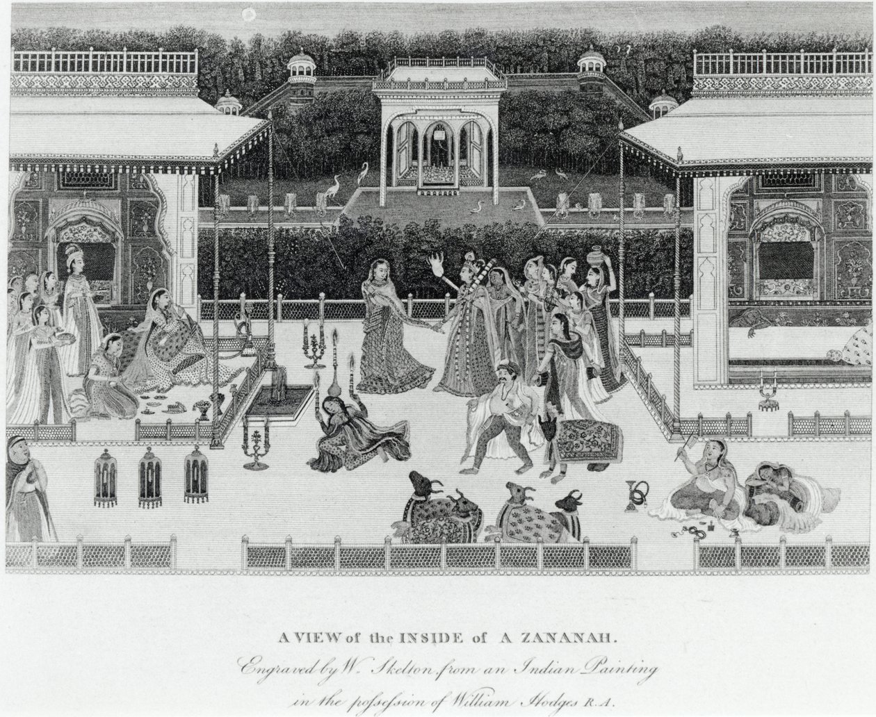 Utsikt over innsiden av en Zananah, gravert av William Skelton (1763-1848) av William Hodges