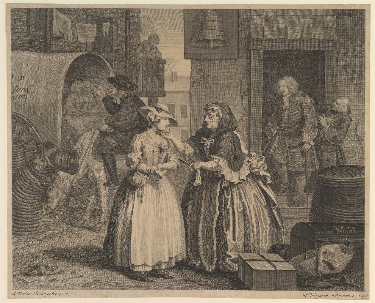 En prostituerts karriere, plansje 1 av William Hogarth