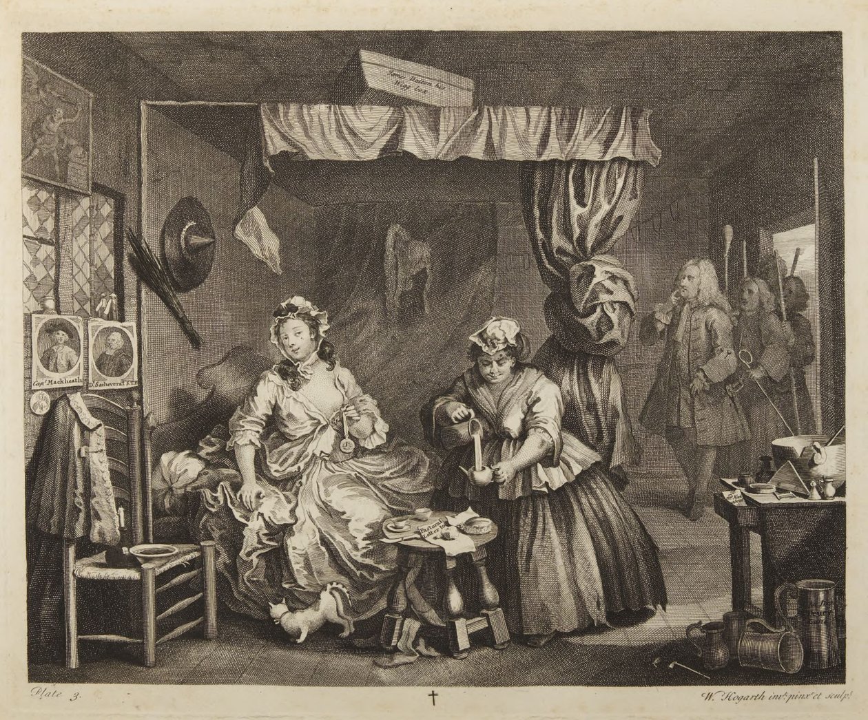 En prostituerts karriere, plate 3 av William Hogarth