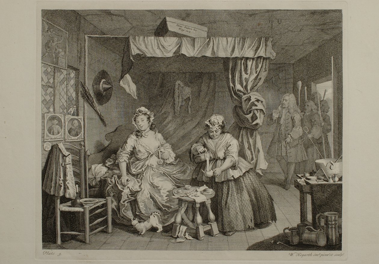 En prostituerts liv: plate 3 av William Hogarth