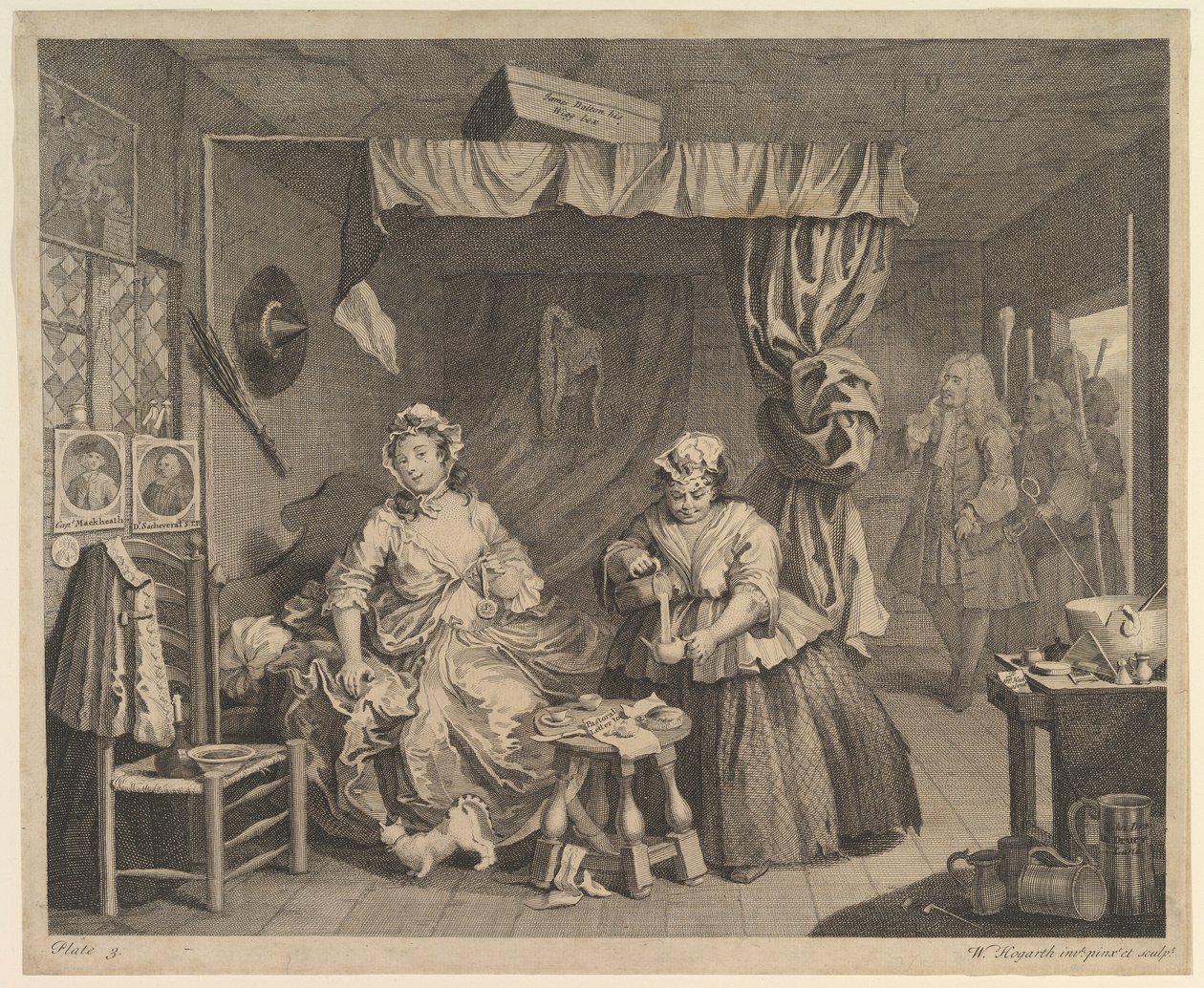 En prostituerte kvinnes karriere, plate 3 av William Hogarth