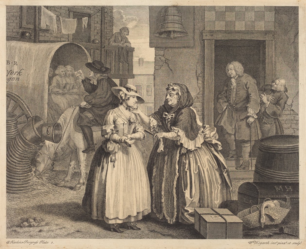 En prostituerts liv: plansje 1 av William Hogarth