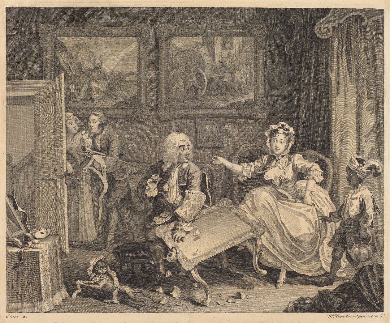 En prostituerts karriere: plansje 2 av William Hogarth
