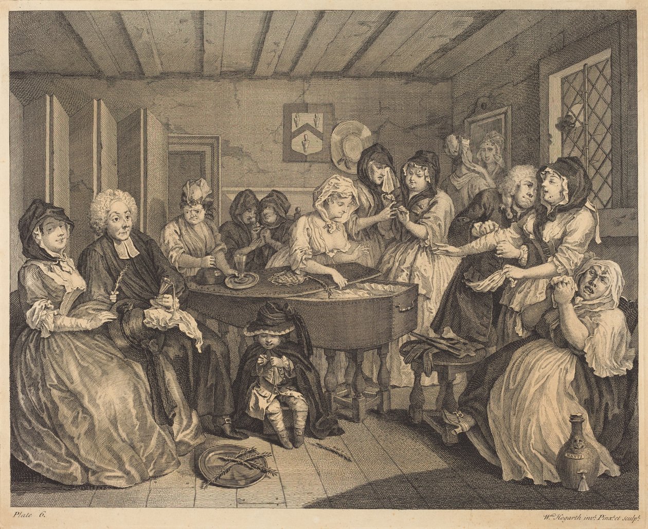 En prostituerte kvinnes livsløp: tavle 6 av William Hogarth