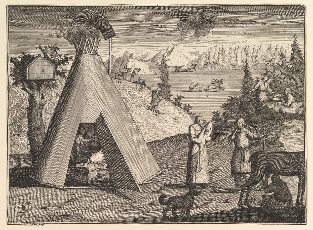 En lapphytte Aubry de La Mottrayes reiser gjennom Europa, Asia og inn i en del av..., 1723-24. av William Hogarth