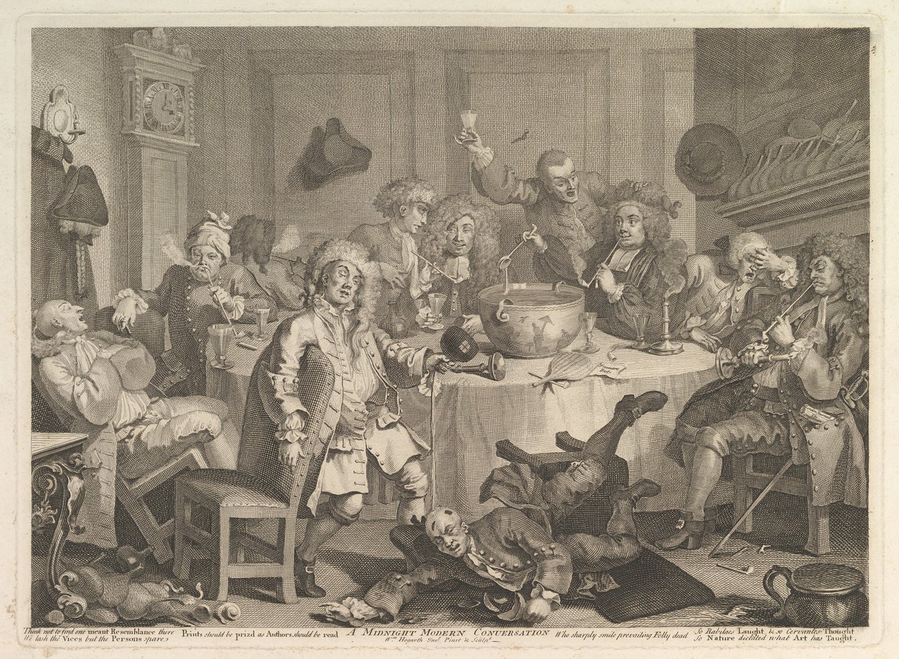 A Midnight Modern Conversation, mars 1732. av William Hogarth
