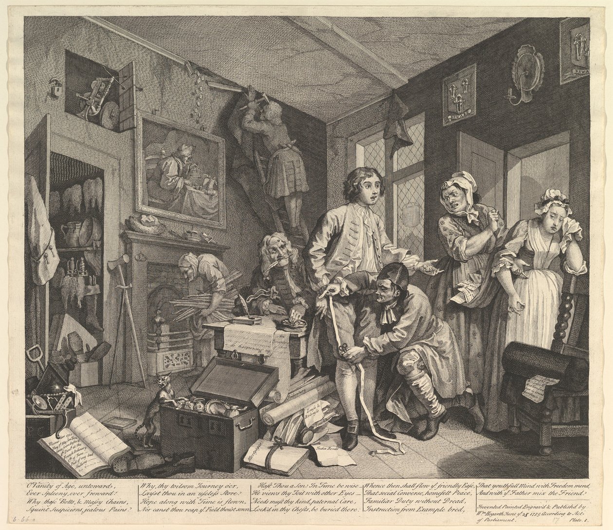 A Rakes Progress, Plate 1, 25. juni 1735. av William Hogarth