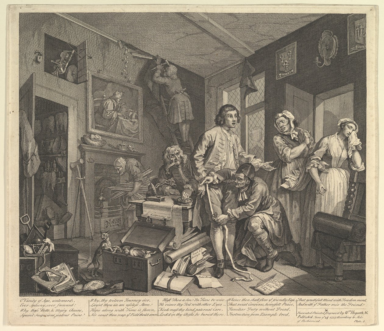 A Rakes Progress, Plate 1, 25. juni 1735. av William Hogarth